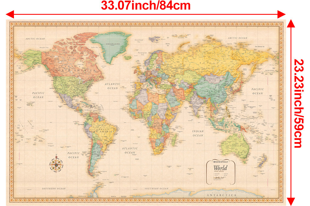 A1 A2 World Map Poster Print Wall Geography Home Office Cultural Wall Decor