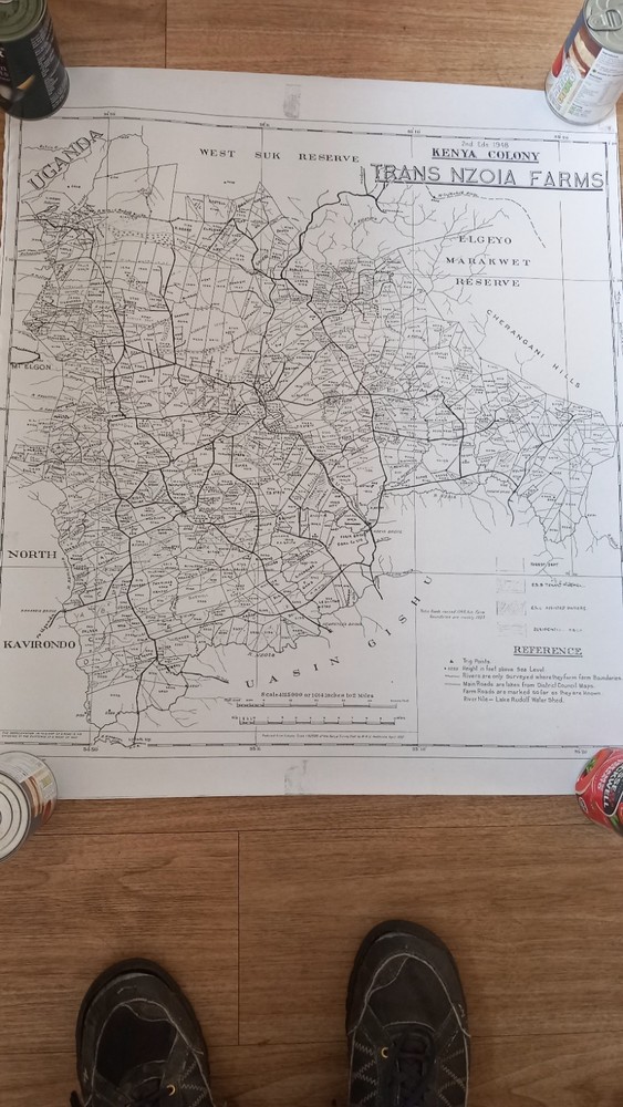 2nd edition 1948 kenya colony trans nzoia farms os map copy 60x68cm approx