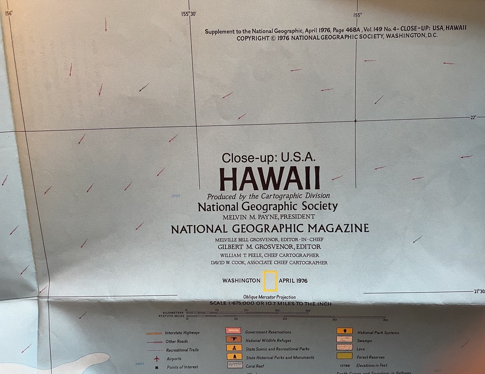 National Geographic Hawaii Map Supplement Only – No Mag April 1976 Vol 149 No 4