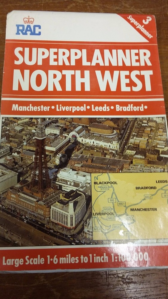 RAC Superplanner Map Of The North West: Liverpool, Manchester, Bradford, Leeds