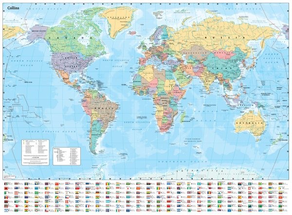 Collins World Wall Laminated Map by Collins Maps, Collins Maps, Like New Used…