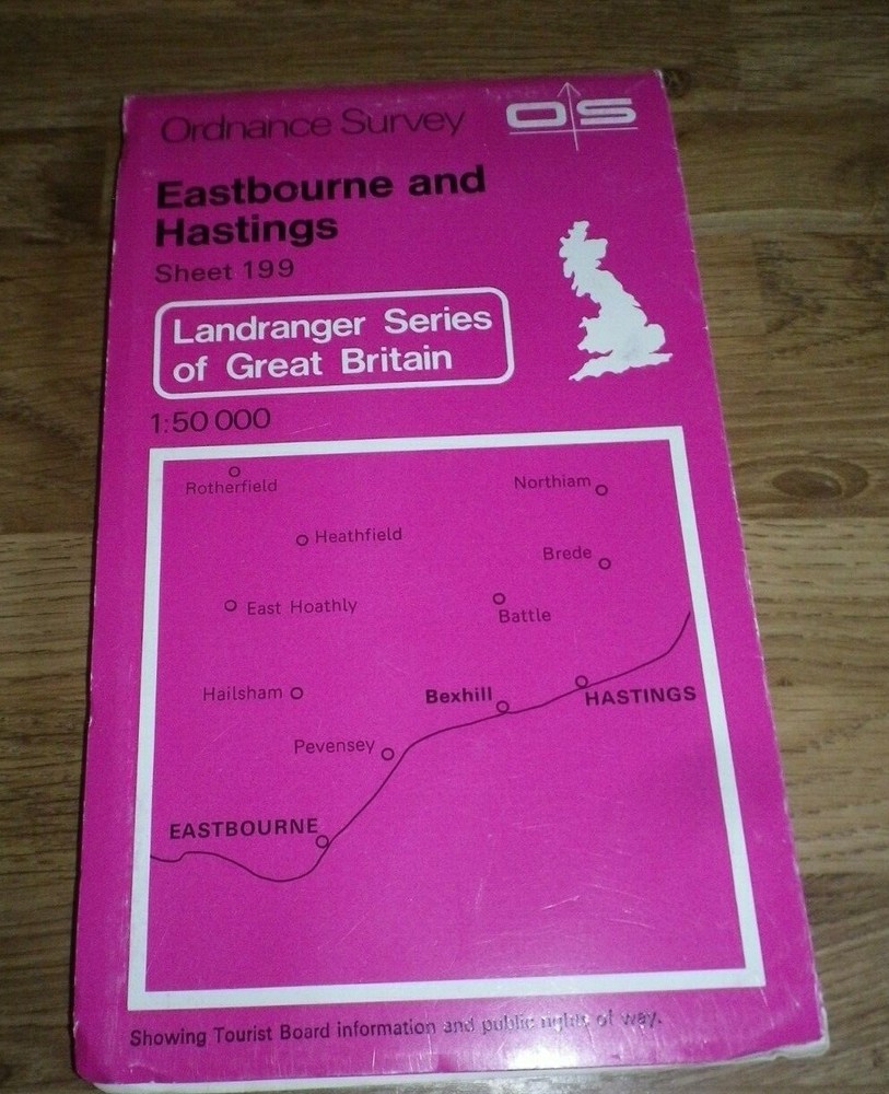 Landranger Series Ordnance Survey Map 1:50,000 Sheet 199 Eastbourne and Hastings