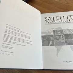 Satellite World Atlas from Barnes and Noble. Blue hardcover