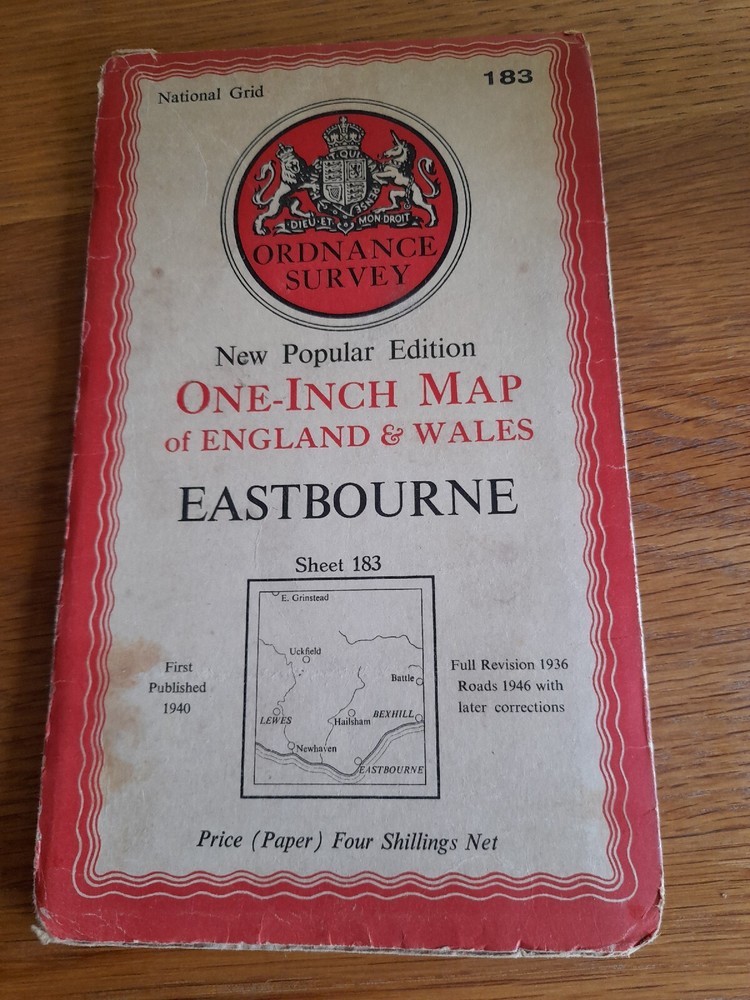 1946 ORDNANCE ONE-INCH MAP OF GREAT BRITAIN EASTBOURNE No 183