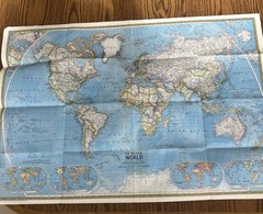 Vintage National Geographic Map The Political & Physical World November 1975