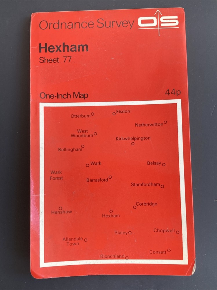 OS ONE INCH RED MAP SHEET 77 HEXHAM cir 1964