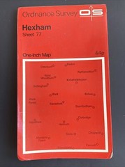 OS ONE INCH RED MAP SHEET 77 HEXHAM cir 1964