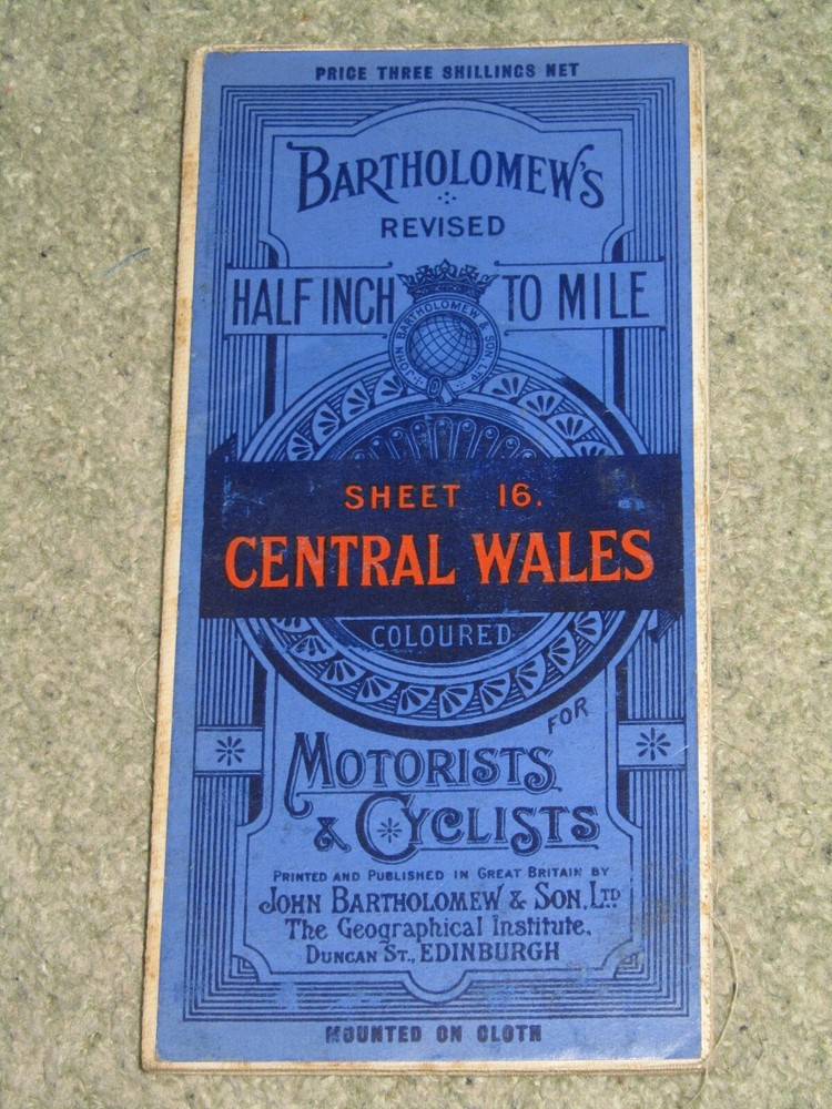 1925 Bartholomews Revised Half Inch Map: sheet 16 Central Wales – on cloth