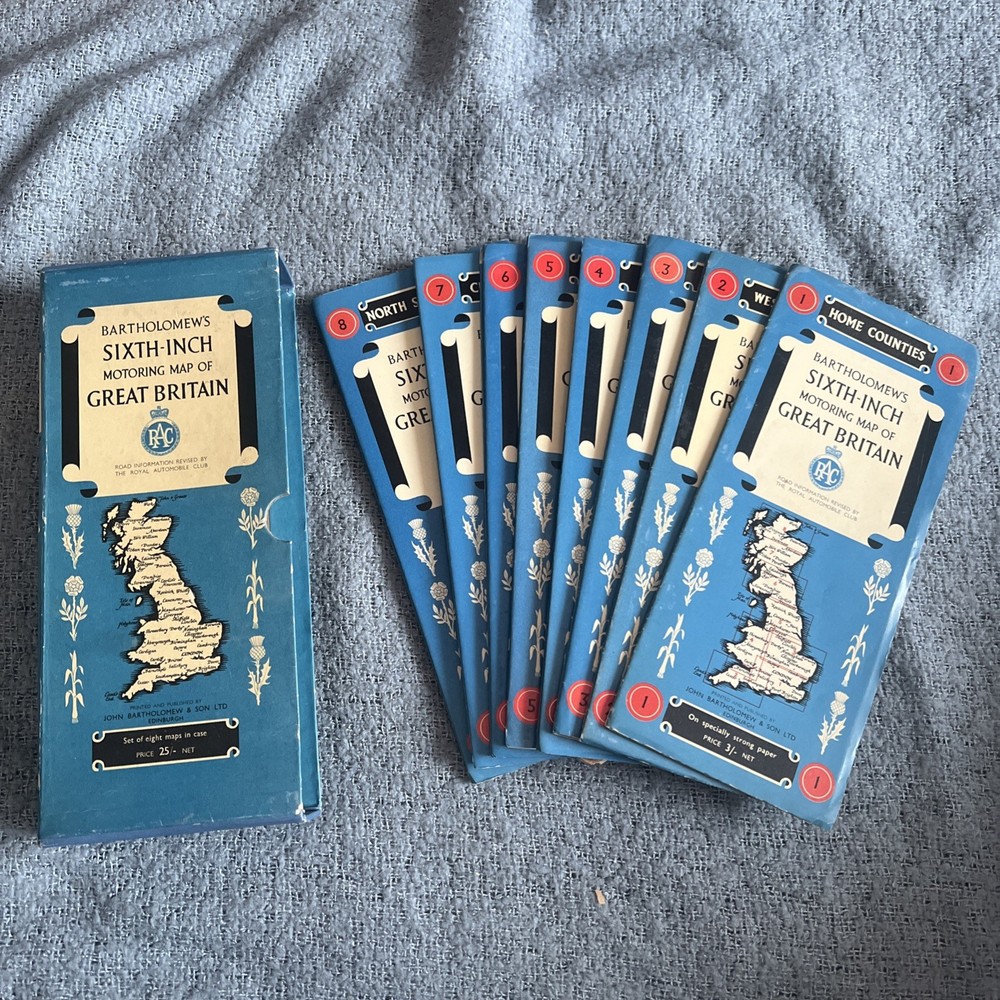 Boxed Vintage RAC Bartholomews Road Maps Or Great Britain Vgc