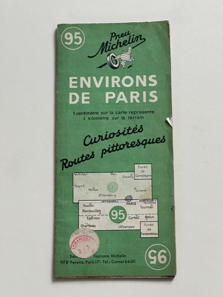 Vintage Carte Michelin Paper Map.no 95, Environs De Paris, 1950’s approx