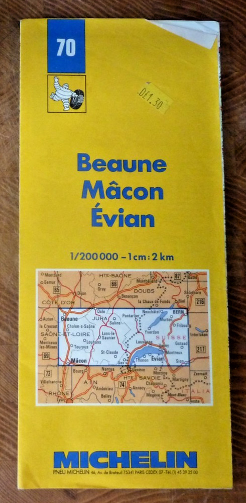 Michelin Map Beaune Macon Evian No. 70 1cm to 2 km Neuchatel Fribourg Tournus