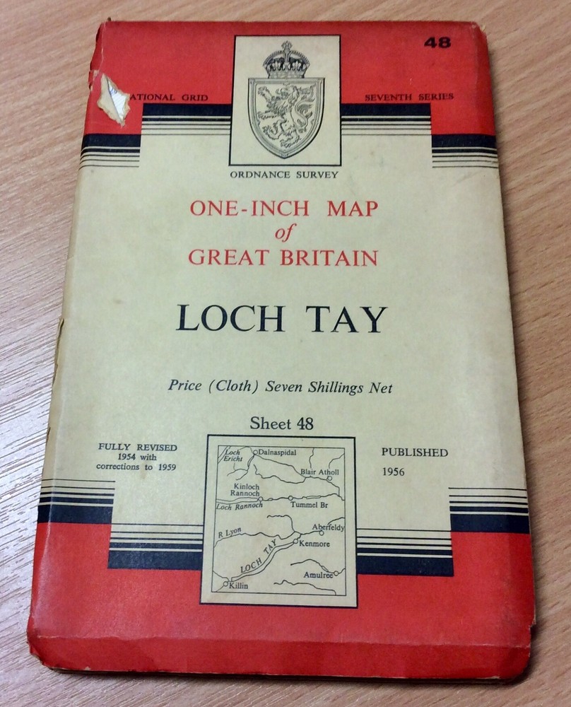 Vintage 1950s Ordnance Survey One Inch Cloth Map Of Loch Tay