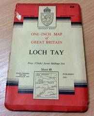 Vintage 1950s Ordnance Survey One Inch Cloth Map Of Loch Tay