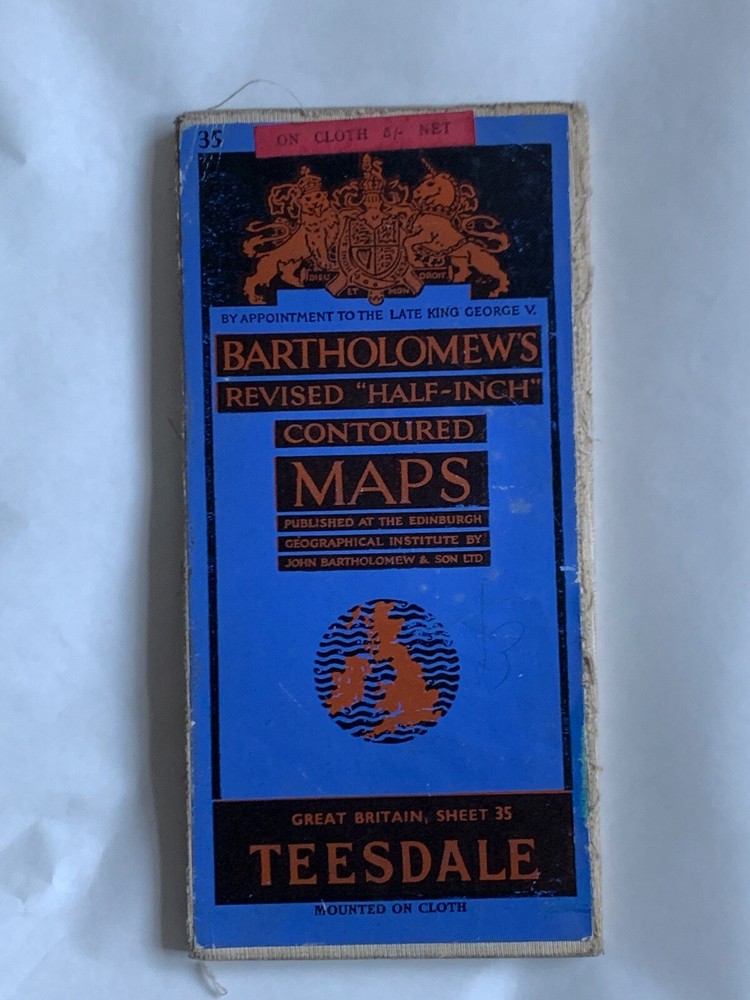 Vintage Bartholomews Half Inch Cloth Map, Sheet 35 ,Teesdale
