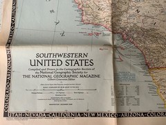 1948 Nat Geographic Magazine, Large Paper Map, South Western United States