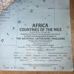 1963 National Geographic Magazine, Folded Paper Map,Africa Countries of The Nile