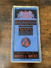 Bartholomew’s Maps 1930 -50s Half Inch Vintage Cloth Map – 25 Herts & Bucks