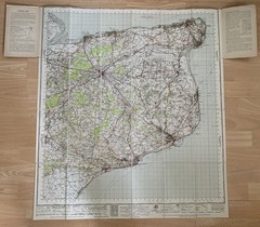Vintage Ordance Survey folded Map of East Kent, pub 1945, cloth/linen paper
