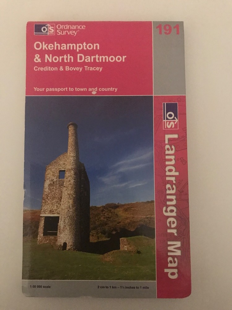 ORDNANCE SURVEY LANDRANGER MAP OKEHAMPTON NORTH DARTMOOR CREDITON BOVEY TRA 191