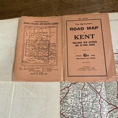 Road Map of Kent Price 6d Mounted on Cloth VGC Geographia