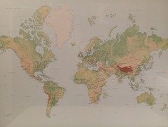 World Map Large Wooden Framed Sealed Print 80×60 Cm Wall Art Blue Green Vintage