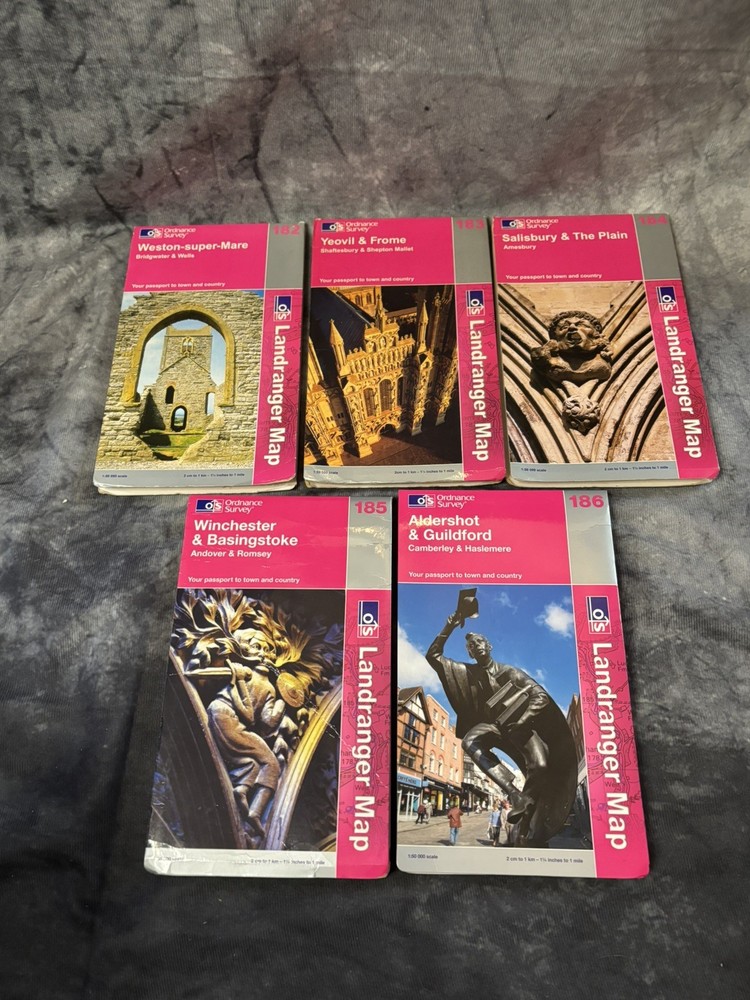 OS Landranger Maps Bundle Sheets 182-186 South England Used