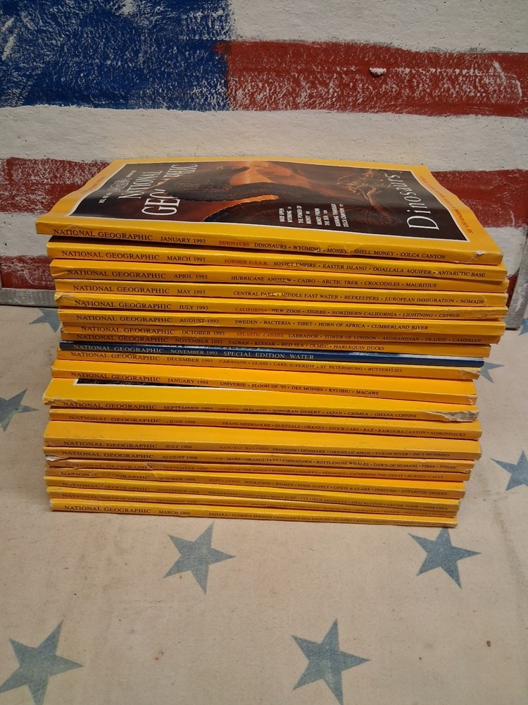 1993-99 National Geographic Magazine Full Year ~ 20 Issues ~ Good Condition