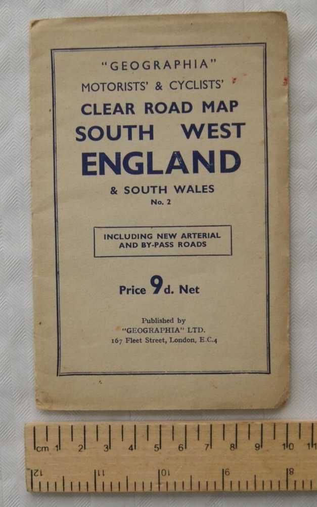 Vintage: Geographia Motorists Cyclists Clear Road Map SW England & S Wales No 2