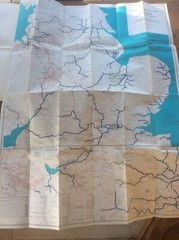 Vintage Fold Out Wall Map of England Stanford’s Inland cruising for Large Craft