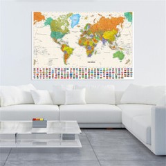 5x3ft 7x5ft Map Of The World Map with Flags Poster Background Print Wall Decor