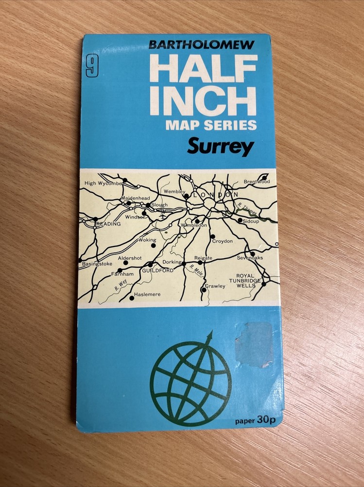 SURREY Bartholomew – Half Inch Map 1973 No 9 Guildford Reading Sevenoaks