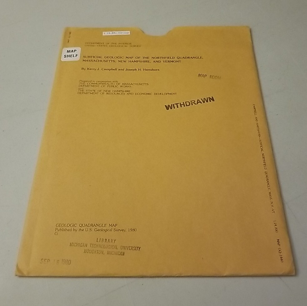 USGS Surficial Geologic Map Northfield Quadrangle, Massachusetts, NH & Vermont