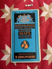 ANTIQUE Bartholomews Map , FOLD OUT MAP , Shropshire , hiking , rambling