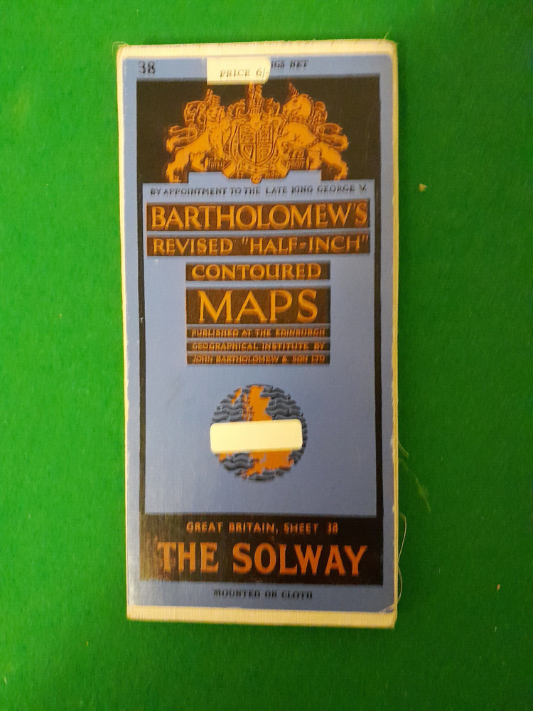 BARTHOLOMEWS CLOTH HALF-INCH CONTOURED MAP THE SOLWAY SHEET 38 C 1947