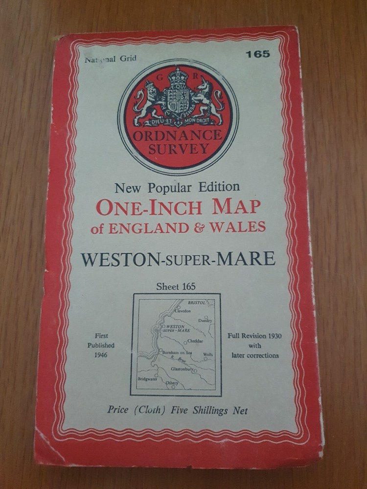 Vintage National Grid Ordnance Survey Map Weston – Super – Mare Sheet 165 (B.37)