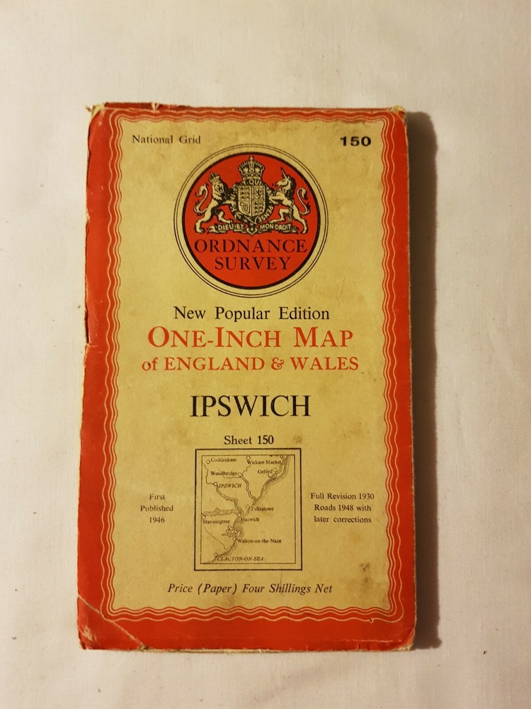 1948 National Grid Ordinance Survey One Inch Map England And Wales ..Ipswich