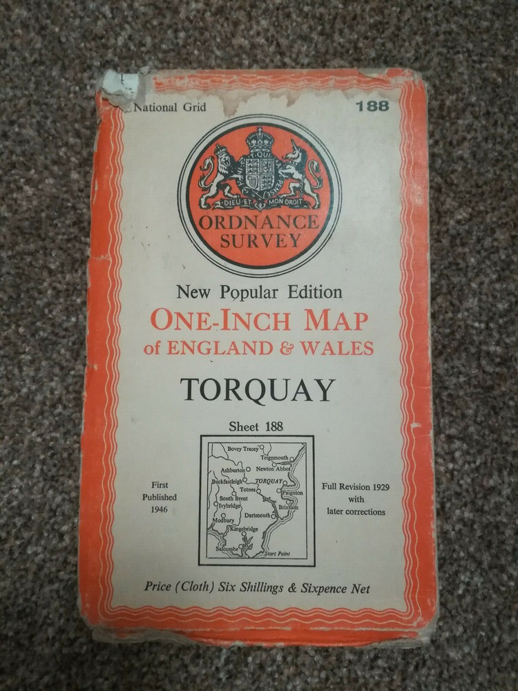 OS NEW POPULAR EDITION ONE INCH, TORQUAY SHEET 188 CLOTH cir 1946