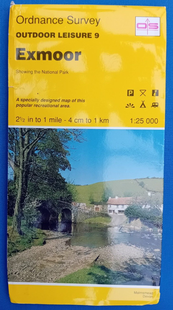 Exmoor Ordnance Survey Outdoor Leisure 9, 4cm- 1km 2.5in to 1 mile DOUBLE SIDED