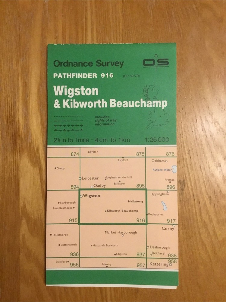 1993 Ordnance Survey Pathfinder Map 916 SP 69/79 Wigston And Kibworth Beauchamp