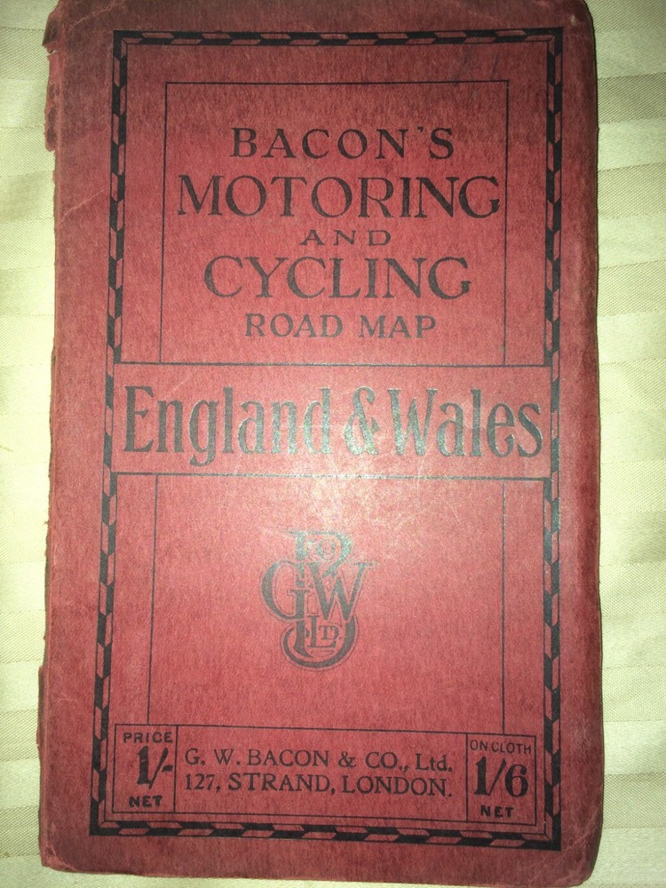Bacon’s Motoring & Cycling Map Of England And Wales. Antique Map.