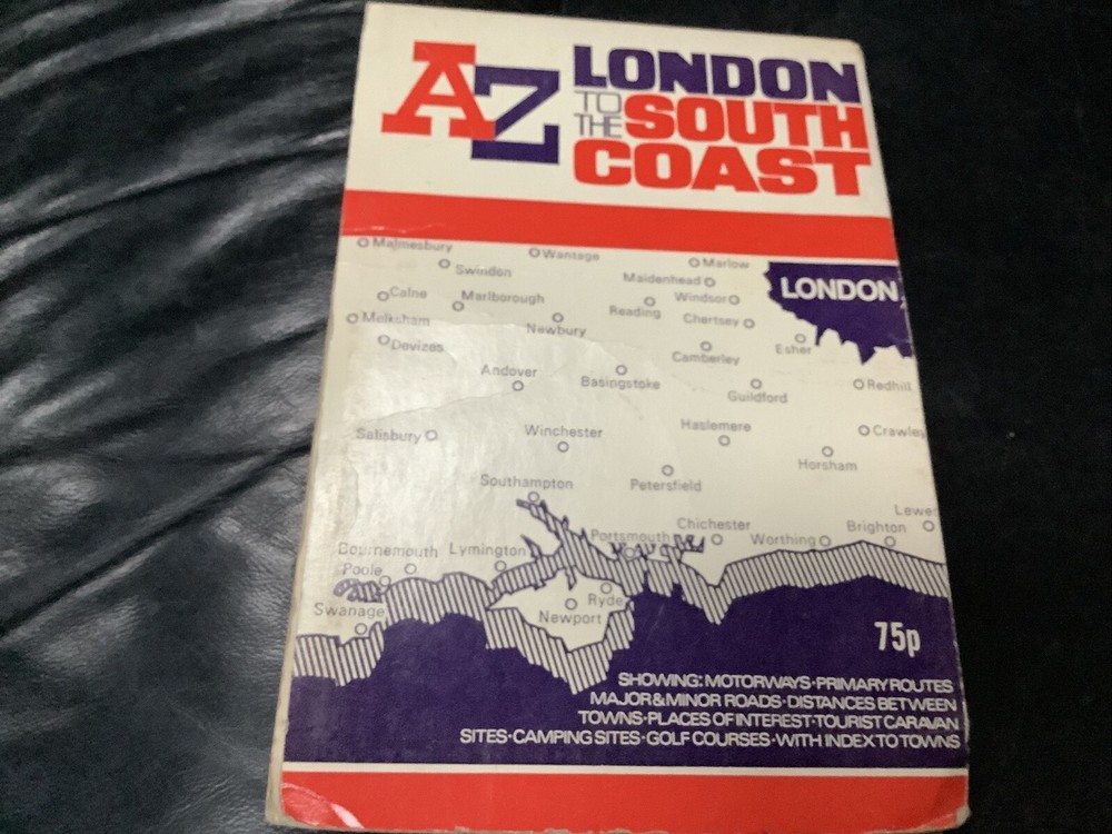 Vintage England Road Map 🗺️ antique 1970s London to the South Coast old vtg AZ