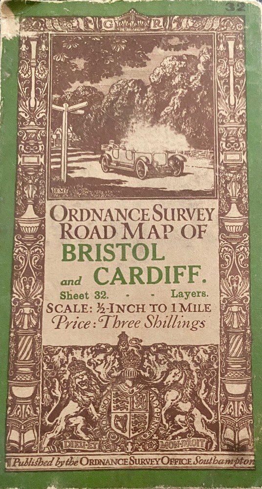 Original 1915 Ordnance Survey Road Map of Bristol and Cardiff