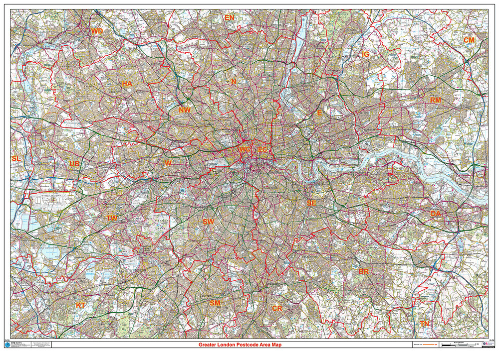 (GLPA) Greater London Postcodes, Map of London Area Postcodes