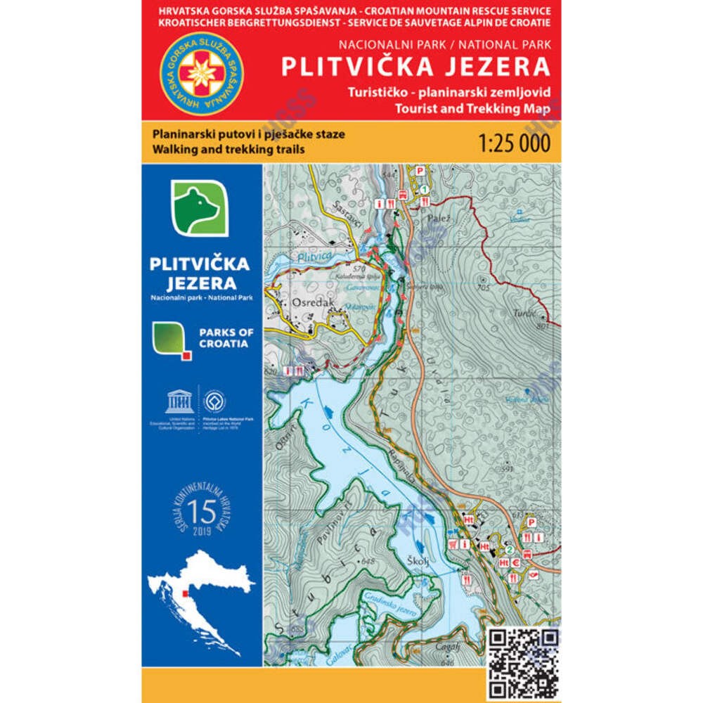 Plitvice Lakes National Park Walking Map, Croatia – 1:25,000