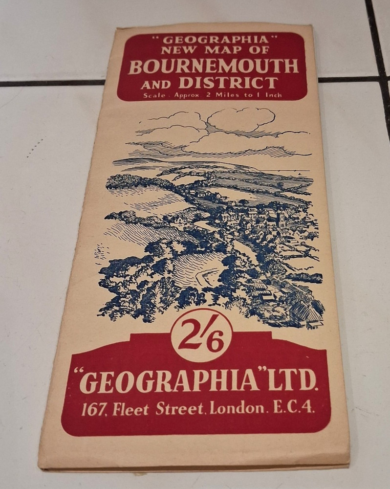 Vintage Geographia New Map of BOURNEMOUTH and District. 2 Miles to 1 Inch.