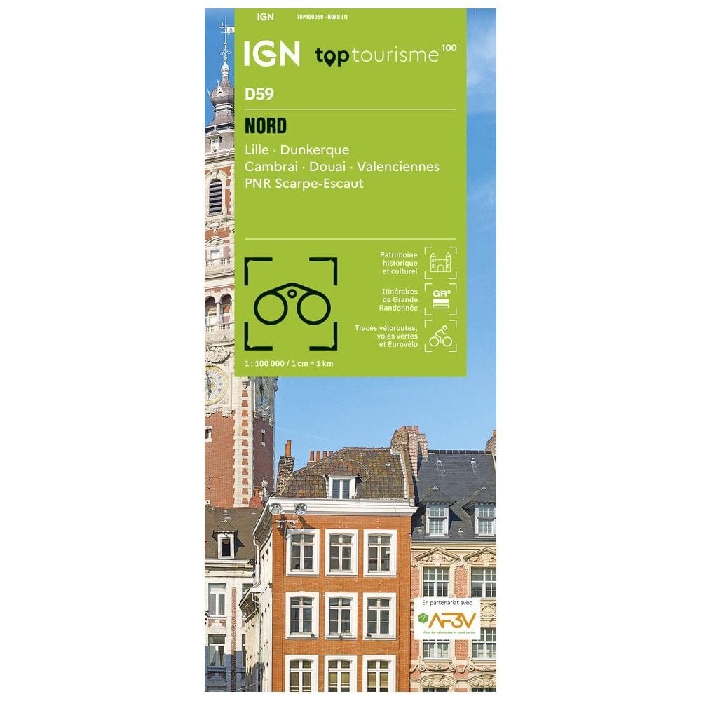 France Nord Lille Dunkerque Cambrai – IGN TOP100 map D59 cycling driving