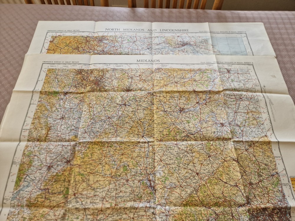 2 x 1940s Crown Copyright Ordanance Survey Maps of Midlands in Good Condition.