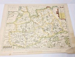 Vtg Reproduced Map of Surrey from John Norden’s Map Engraved William Kip 1610