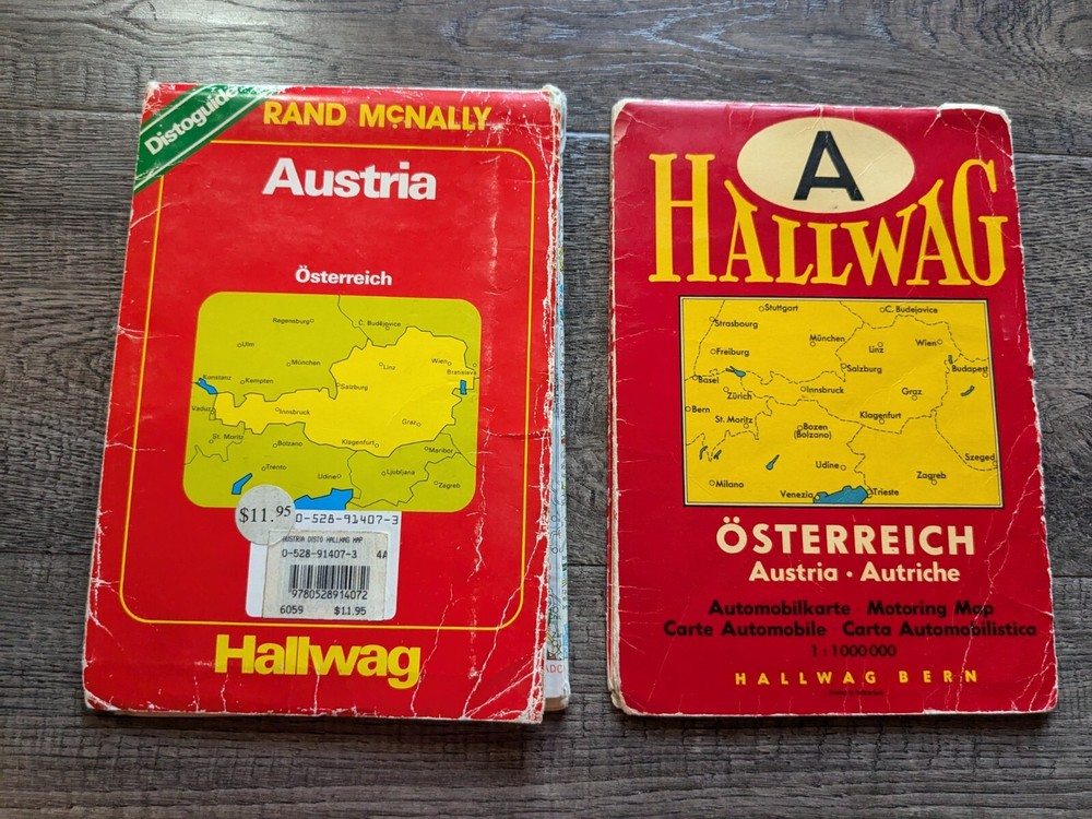 Lot of 2 Vintage Austria Hallwag Road Maps 1966 & 1993/94