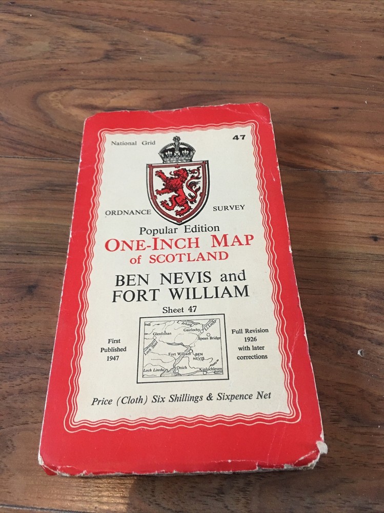 Ben Nevis And Fort William Ordnance Survey Map 1947 Version One Inch Map Cloth